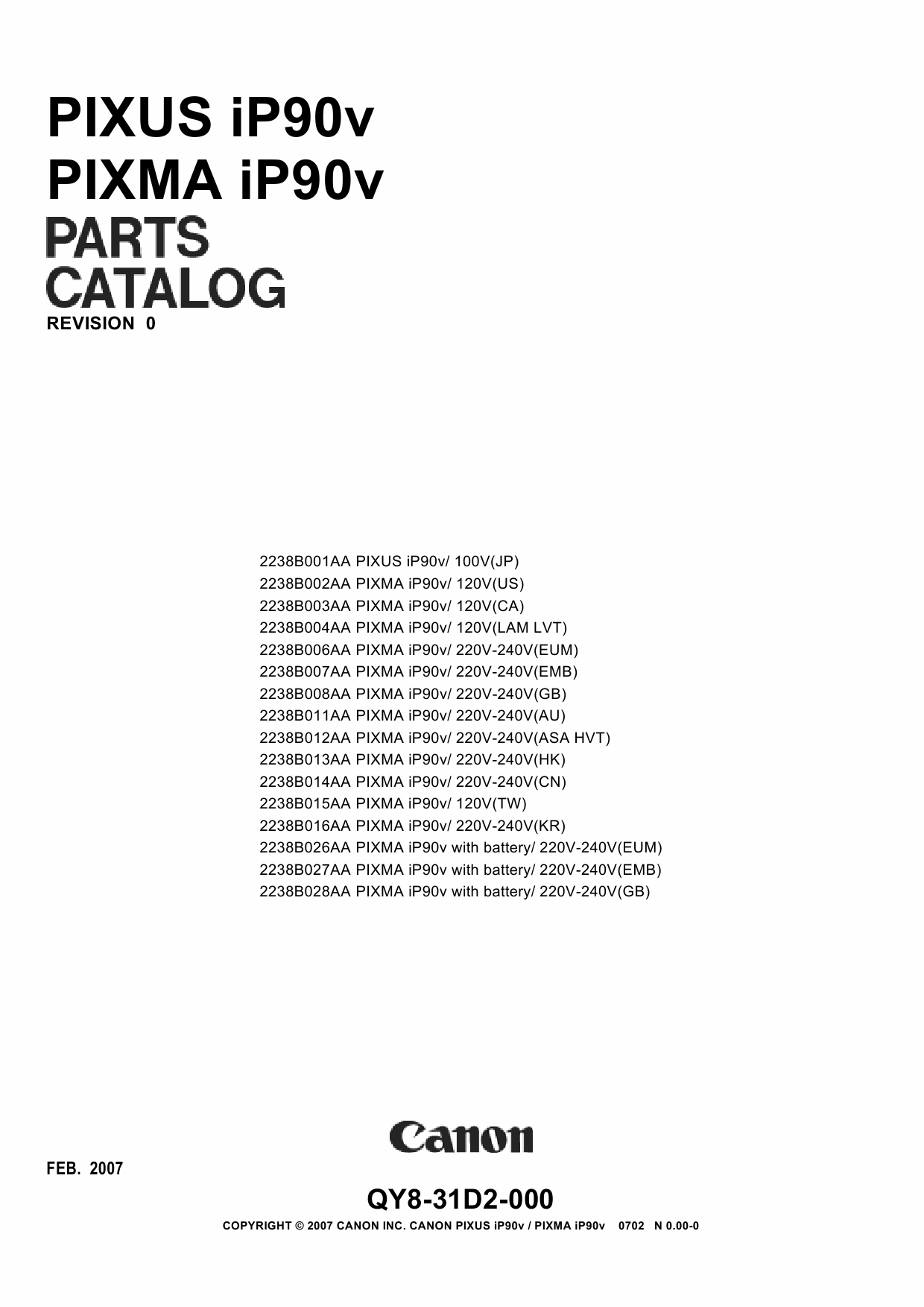 Canon PIXMA iP90v Parts Catalog Manual-1